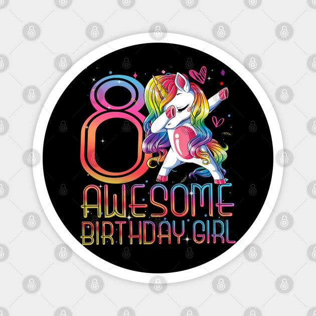 8th Birthday Girl 8 Years Old Awesome Unicorn Dabbing Bday Magnet by The Design Catalyst